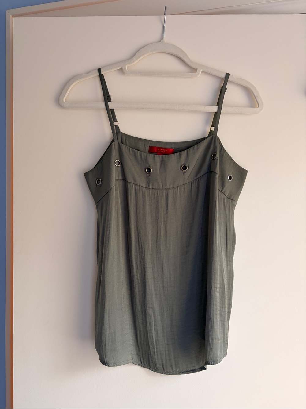 Jennifer Lopez Olive Green Eyelet-Trim Camisole